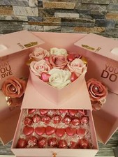  Valentines Day Gift Luxury Pink Heart Gift Box With Chocolate and Roses 