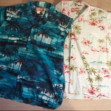 Vintage RJC Men's Hawaiian Shirt Ocean Palm, Size 3XL XXXL Lot of 2 Made in USA
