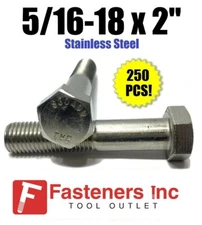 (Qty 250) 5/16-18 x 2" Stainless Steel Hex Cap Screw / Bolt 18-8 / 304