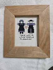 Vintage Hand Cross Stitch Needle Point Boy Girl Framed Life's Simple Farm Heart