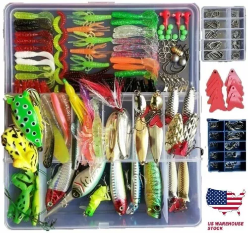 275 PCS Set Fishing Tackle Box Full loaded Accessories Hooks Lures Baits Worms - Picture 1 of 10