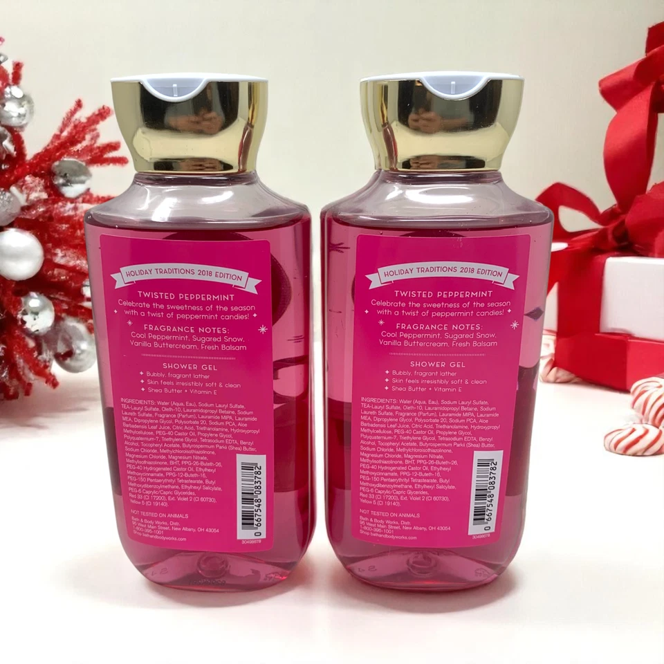 NEW Lot 2 x Bath & Body Works Twisted Peppermint Shower Gel Shea Vitamin E 10 oz - Image 2 of 3