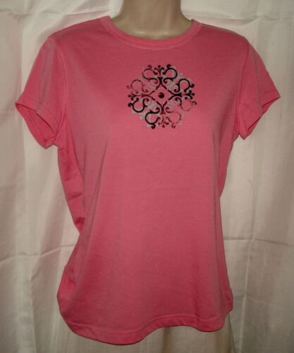 NWOT Tek Gear Tee Coral w Blue Medallion Cotton Poly Blend Size M 10 12 Perfect - Picture 1 of 4