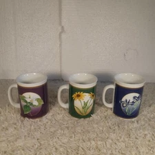 3 Avon Floral Blue Iris Black-eyed Susan Western Trillium Ceramic Coffee Mug Lot
