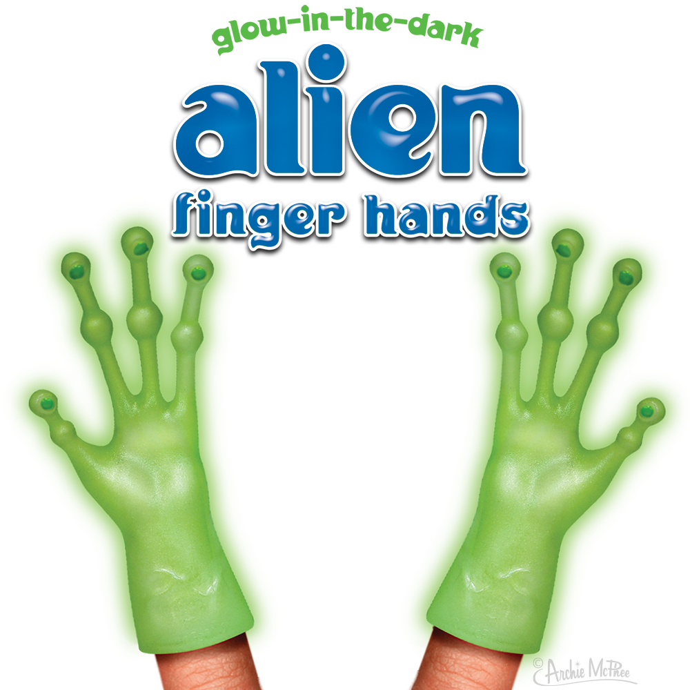 Glow-in-the-Dark Alien Finger Hand (Set of 2) UFO Puppet Toys