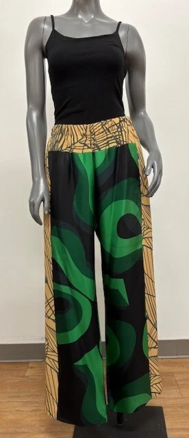 Dries Van Noten 100% Silk Patterned Elastic Waist Pant Size 42