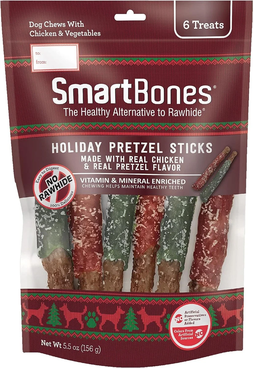 SmartBones Holiday Pretzel Sticks 6 Count Rawhide Free Chews for