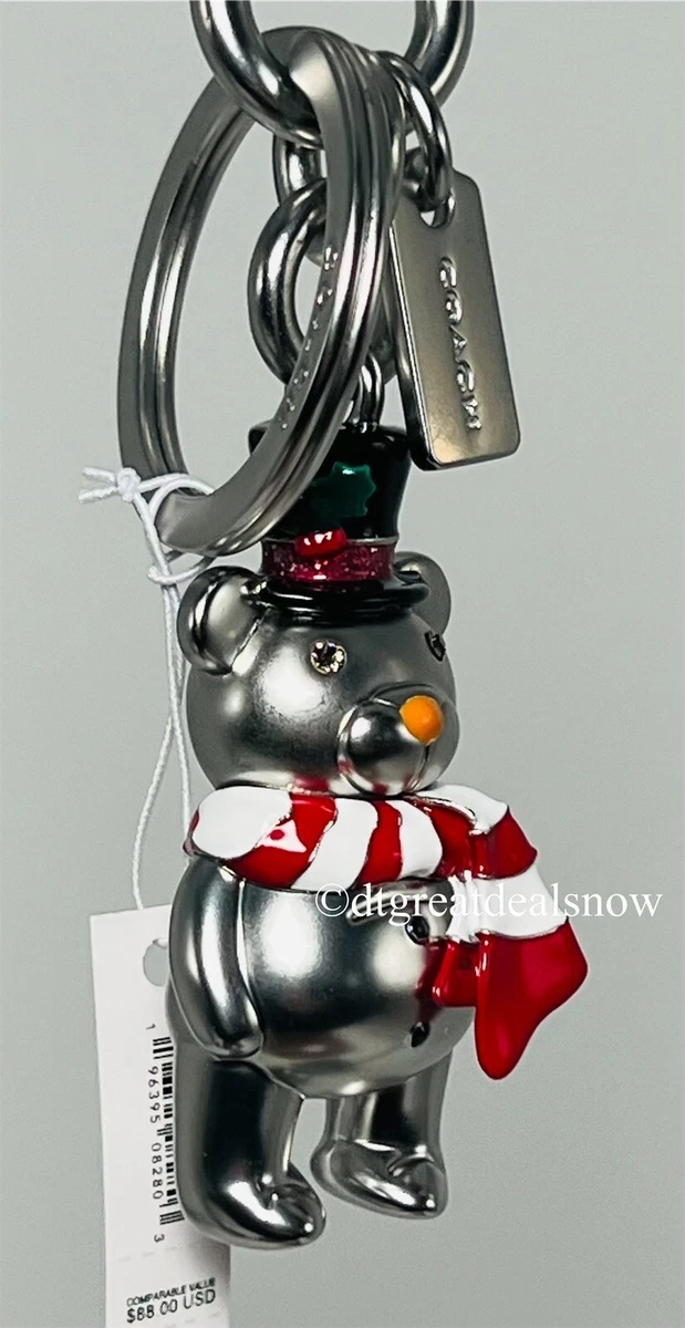 Coach Snowman 3D Bear Bag Charm Silver Tone Multi Metal With