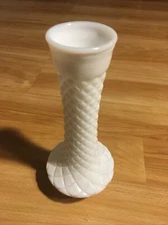 Vintage White Milk Glass Quilted Diamond Cut Vase - MAKER STAMPED!