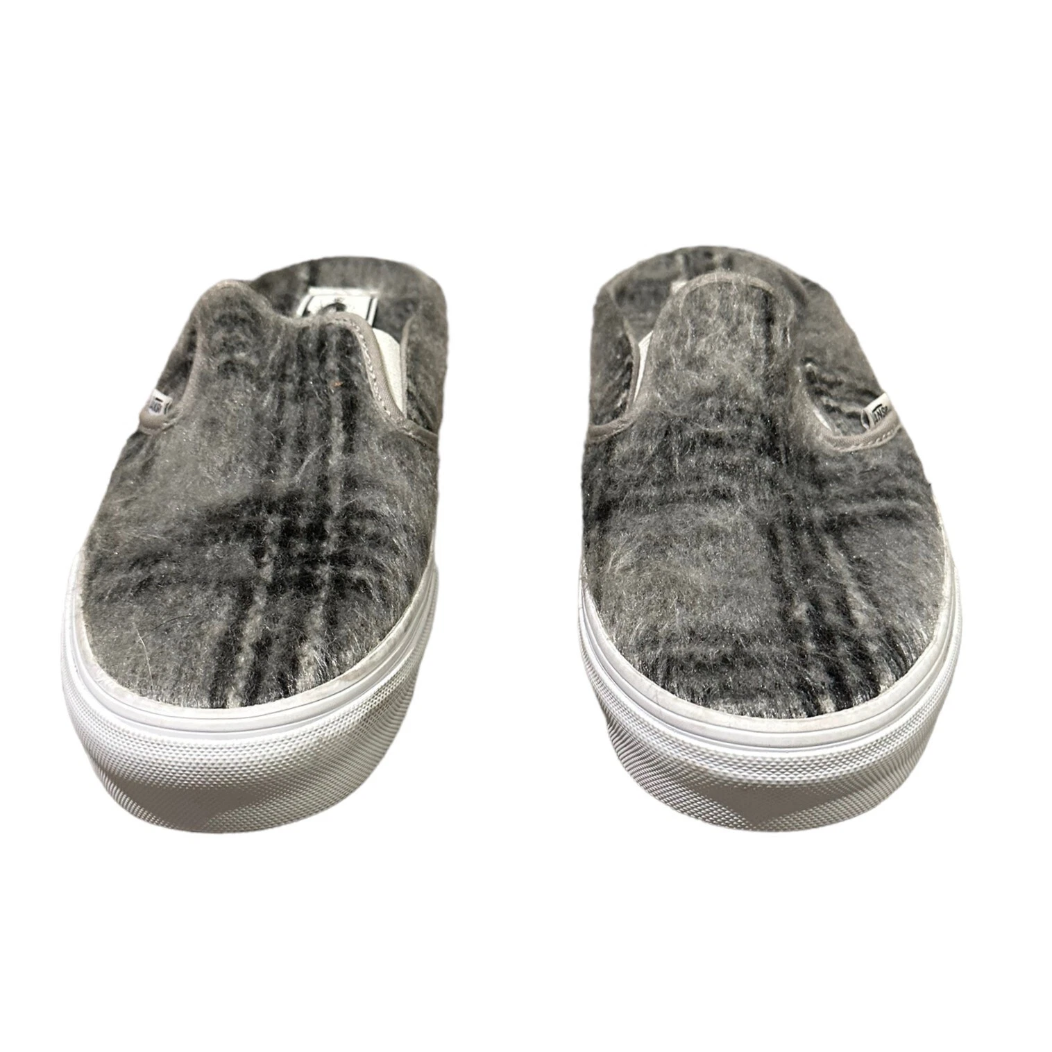 Scarpe da donna grigie Vans Mule taglia 10 a quadri foderate in pelliccia sintetica