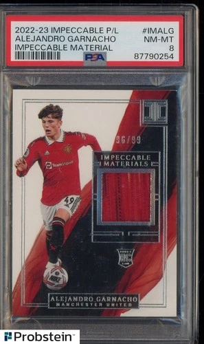 2022-23 Panini Impeccable PL Soccer Alejandro Garnacho RC Patch 96/99 PSA 8