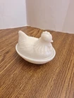 Vintage Hen On Nest Dish White Milk Glass Hazel Atlas 4.5” Wide