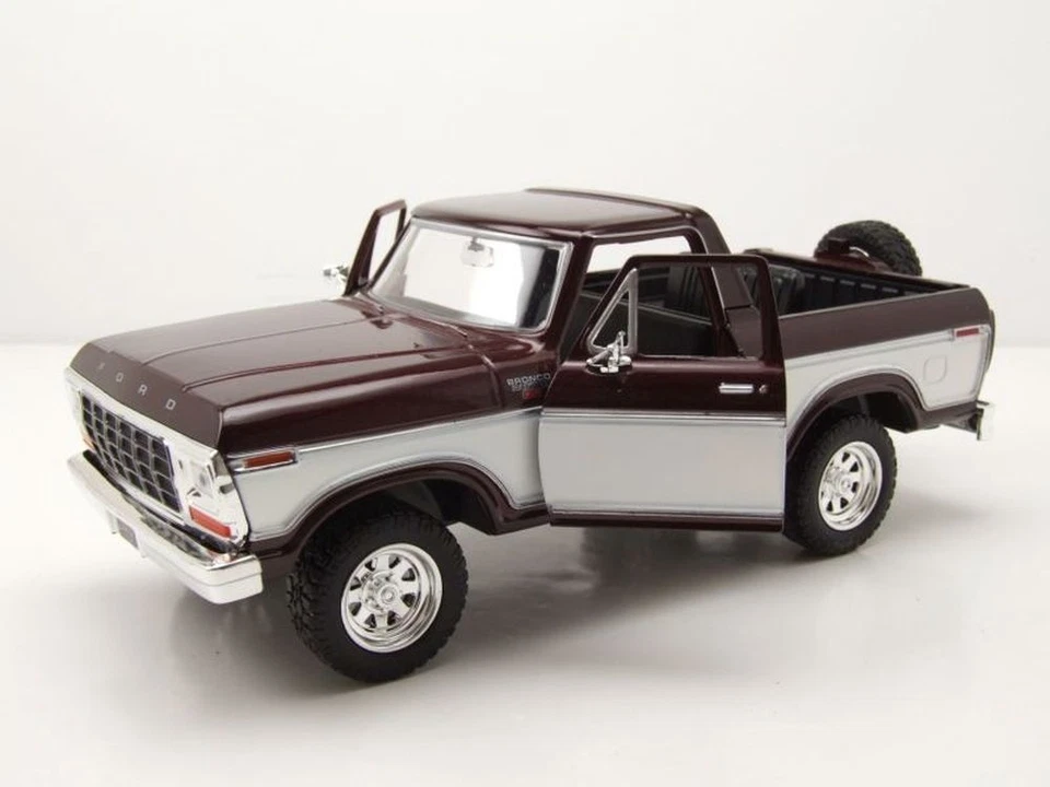 Ford BRONCO Pick Up 1978 Rosso Scuro Modellino Auto Bianca 1:24 MotorMax - Immagine 4 di 4