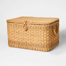 Large Lidded Rattan Decorative Basket Brown - Threshold designed with