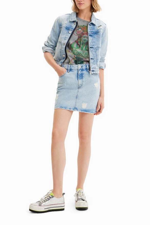 Desigual Women's Skirt Straight & Pencil Denim Blue Short Size XL 23SWFD08 - Photo 1/4