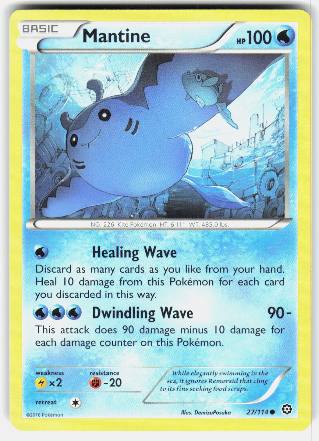 Mantine 27/114 Common Steam Siege Pokemon Lightly Played