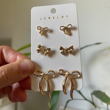 Gold Tone Bow Stud Earrings Set Women Jewelry Set