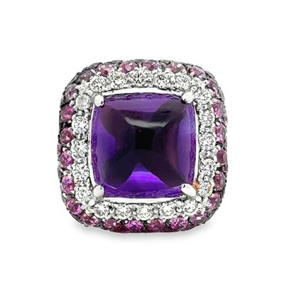 18ct White Gold Ring with Approx +3ct Amethyst, 2ct Pink Sapphire, 0.40ct Diamonds