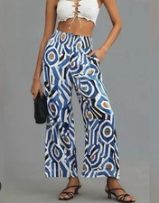 ANTHROPOLOGIE Maeve The Saria Smocked Boho Wide-leg Pants In Blue Sz XL