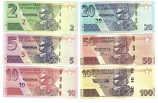 Zimbabwe - set 6 banknotes 2 5 10 20 50 100 Dollars 2019 - 2020 UNC