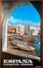 Affiche tourisme ESPANA CADAQUES GERONA Espagne Bateau Costa Brava 62x100cm 70's