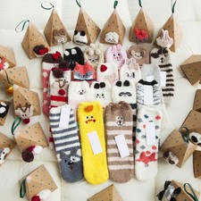 Fuzzy Socks for Women Winter Warm Sleeping with Reindeer Snowman Animal Design