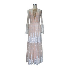 Maxi vestido de encaje Victor Costa de colección años 70 ilusión desnuda boho boda manga campana