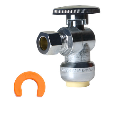 20 Pack XFITTING 1/2'' Push Fit x 3/8'' OD Compression Angle Stop Valve, 1 Clip