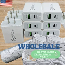 USB-C 20W Fast Charger Block PD Cable Lot For iPhone 17 16 15 14 13 12 11 XR 8 6