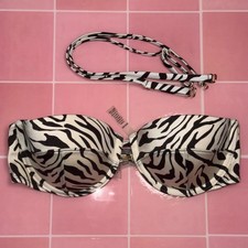 Victorias Secret Zebra Print Underwire Bikini Top 32D Black White Bandeau Straps