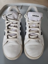 Adidas Grand Court 2.0 Tennis Sneaker White/Black Lace Youth Size 5.5 Preowned