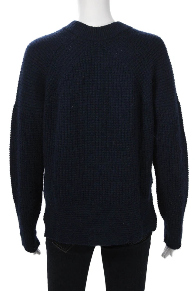 Cárdigan Pullover Otoño Cachemira Unisex Azul Oscuro Lana Cuello Redondo Talla S Foto 3 de 4