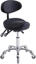 Black Thick Saddle Stool w/Backrest Rolling Chair Hydraulic Salon Spa No Noises