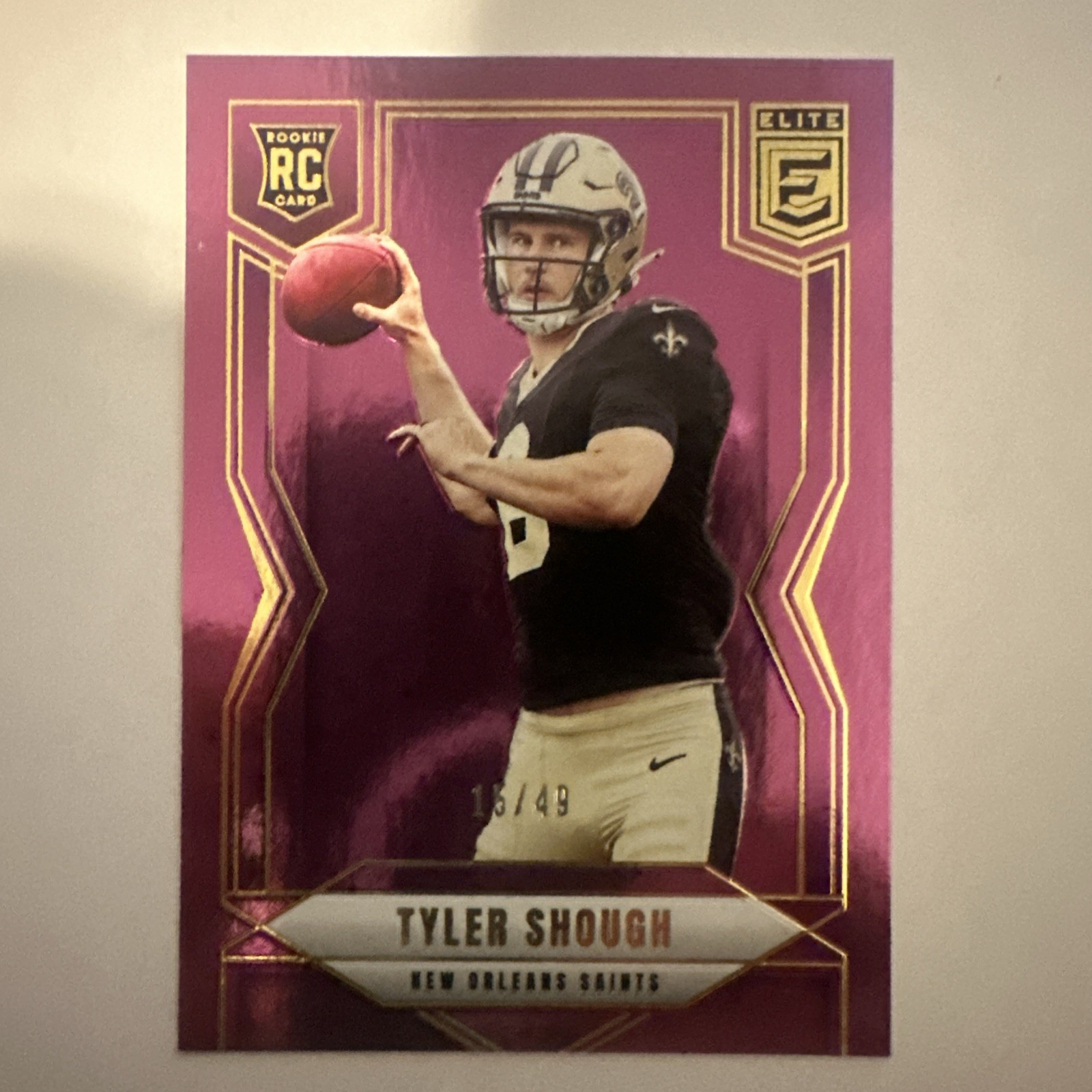 2025 Panini Donruss Elite Rookie Tyler Shough #178 Purple 15/49 Saints (RC, SP)