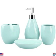 4-Piece Ceramic Bathroom Accessory Set - Soap Dispenser, Toothbrush Holder,