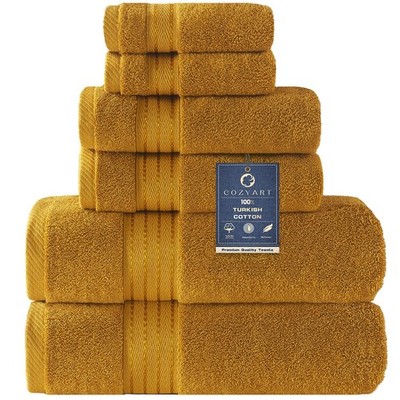 COZYART Gold Bath Towel Set 6pcs, Turkish Cotton Bathroom Towel Sets Soft Abs