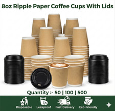 8oz Kraft Ripple Disposable Coffee Cups With Black Lid Hot Drinks Cup Takeaway
