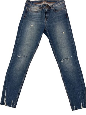 Zara Basic Z1975 Denim Womens Size 6 Skinny Distressed Ripped Jeans Medium Wash