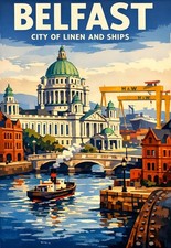 Travel Poster Belfast Northern Ireland  Art Print  Modern UK Europe Decor