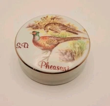 VTG Small Trinket/Pill Dish Gold Trim Pheasant EUC