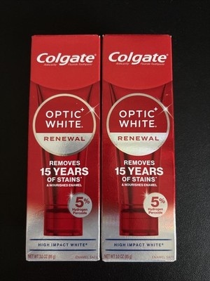 2x Colgate Optic White Renewal Teeth Whitening 3 oz Toothpastes Exp 03/2027