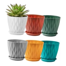  6-Pack 6-Inch Plastic Plant Pots with Saucers | Thickened PP Multicolor