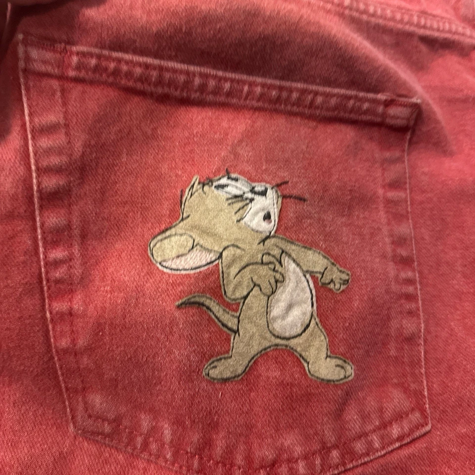 RARE Iceberg History Jeans Italy Red Denim Tom & Jerry Vintage 2000 Y2K Sz 40 - Image 2 of 4