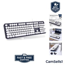 Classic Dark Blue Typewriter Keyboard - Full Size, Ergonomic, USB Wired Design