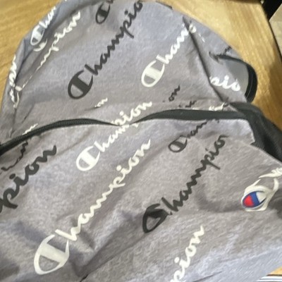 Champion Logo Print Backpack Gray/Black/White Large Zip Padded Straps