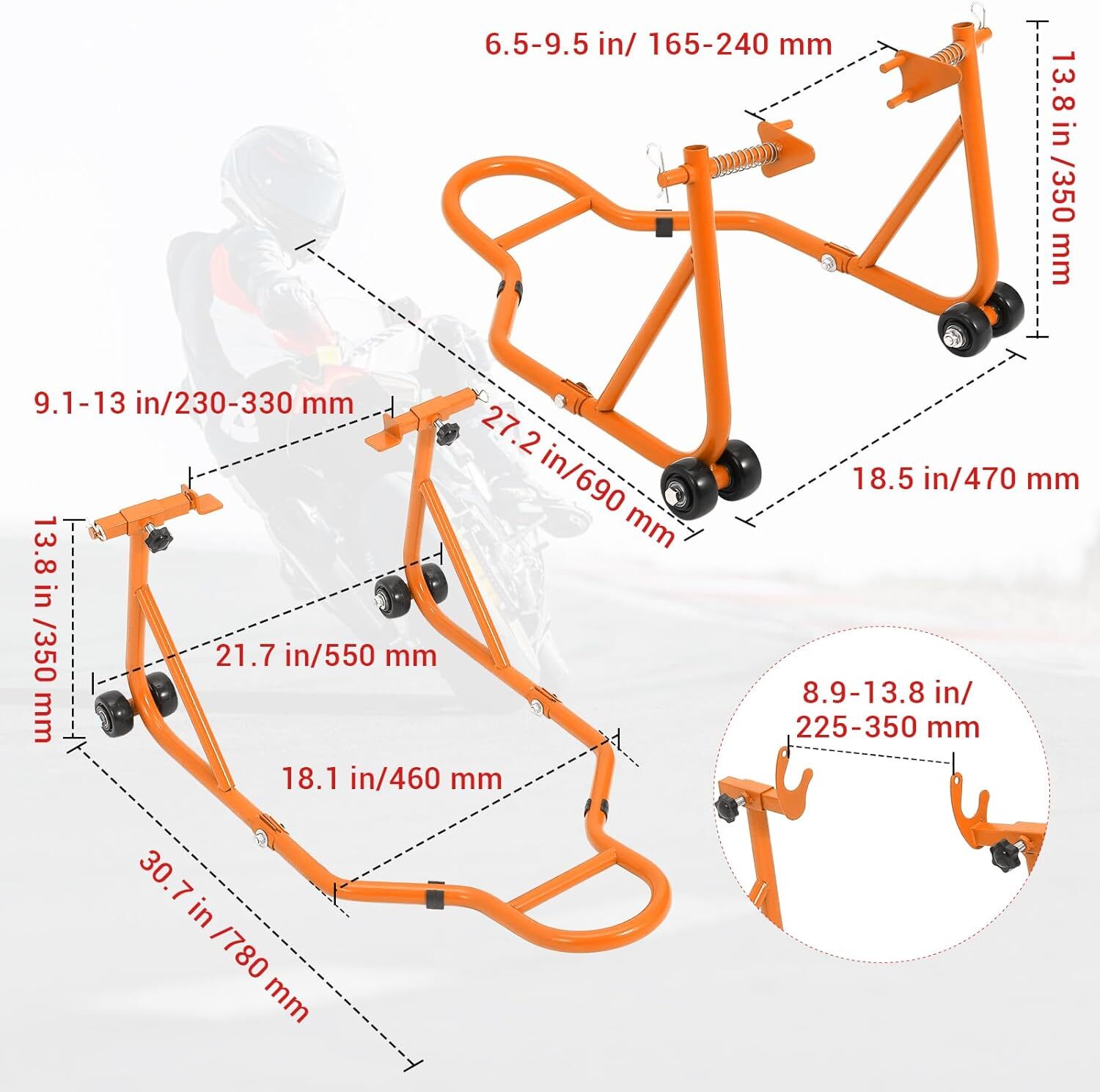 Motorcycle Front & Rear Stand Lift 850 lbs Spoo lift Paddock Swingarm Arm