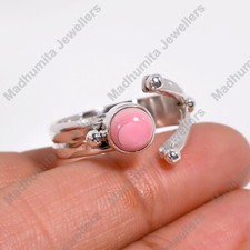 Natural Pink Opal Gemstone Solid 925 Sterling Silver Handmade Round Ring