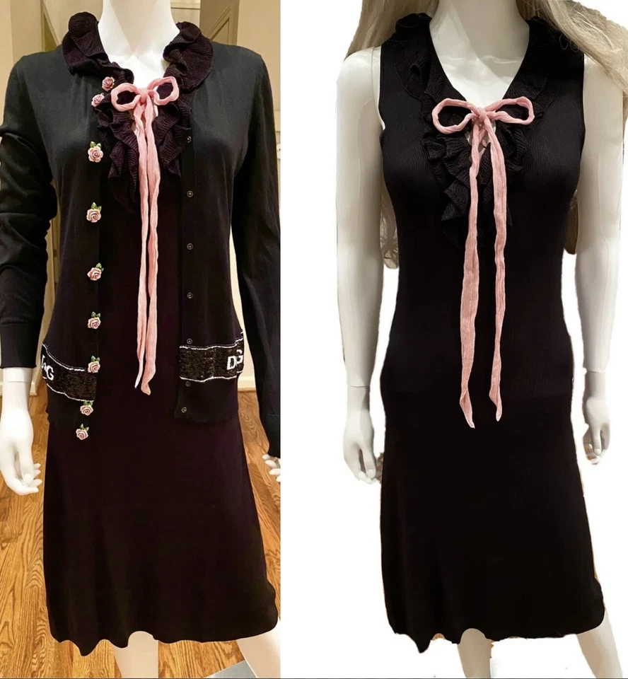 Chanel Vintage 2000 Barbie Black Pink Bow Midi Maxi Dress 36 38 40 4 6 8 Vtg S M - Image 4 of 4