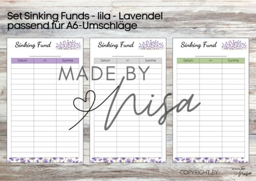 Sinking Funds Tracker Umschlagmethode A6 Umschläge Lavendel lila grün Download - Bild 1 von 4