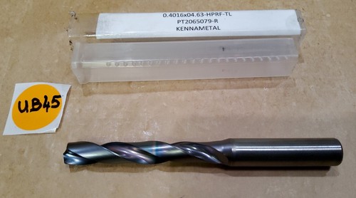 KENNAMETAL  .4016" X 2.25" LOC X 4.6" OAL X .470" SHANK,  CARBIDE COOLANT DRILL  - Picture 1 of 3